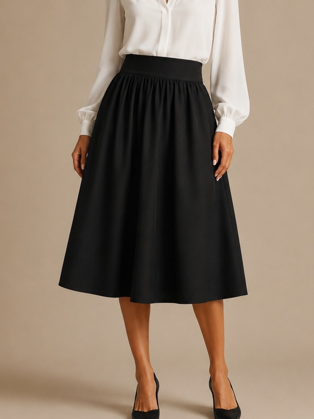 Nation LTD Black Poplin Midi Skirt Size Large Effortless Luxury